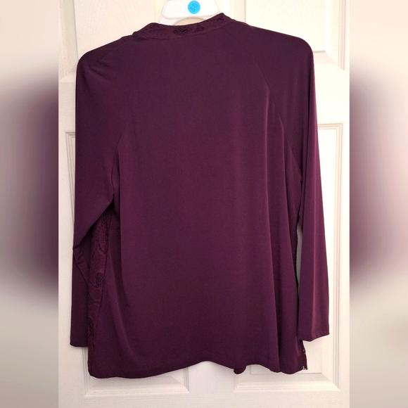 EasyWear by Chicos Mesh Lace Open Front Cardigan Bordeaux Lace Front Size 2 L 12 - Picture 2 of 4